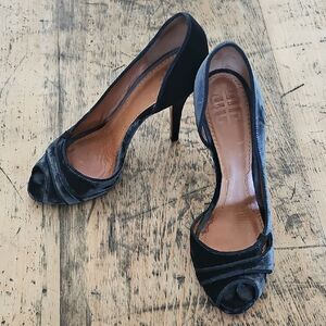 GIVENCHY Vtg Black Velvet Peep-toe Stiletto Heels Sz 38.5/US 8 Luxury Old Money